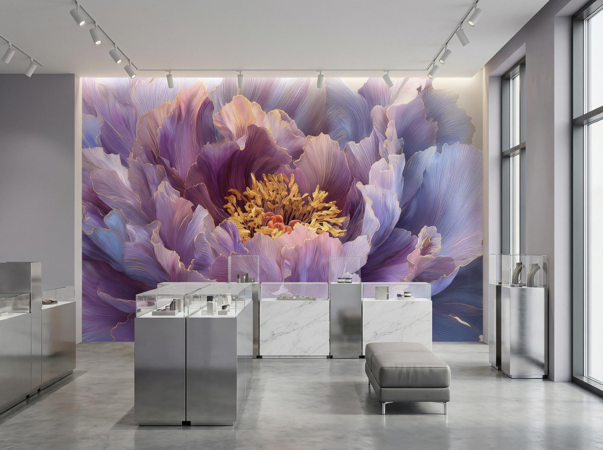 Dramatic Flower Violet Peony Floral Wallpaper – scale reference, Golden Era Walls