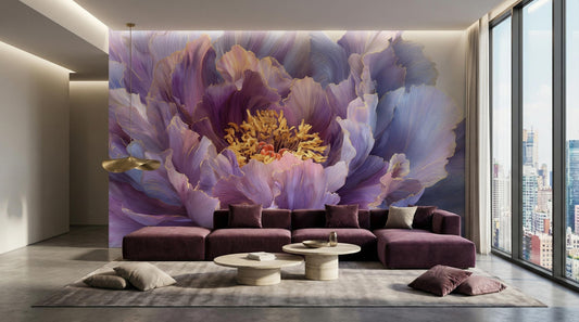 Dramatic Flower Violet Peony Floral Wallpaper – peel and stick wallpaper mural, Golden Era Walls