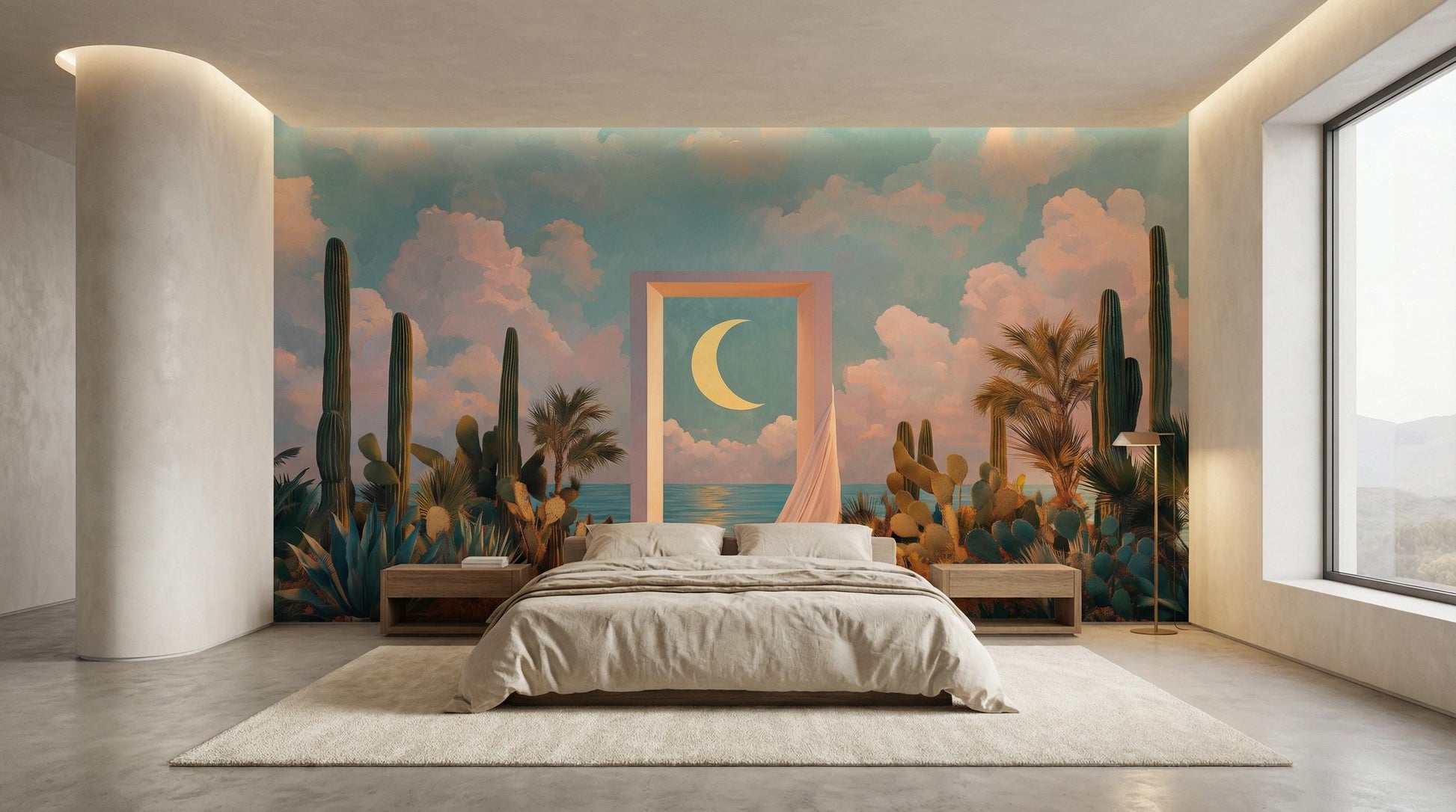 Modern Boho Coastal Pastel Geometric Wallpaper – scale reference, Golden Era Walls