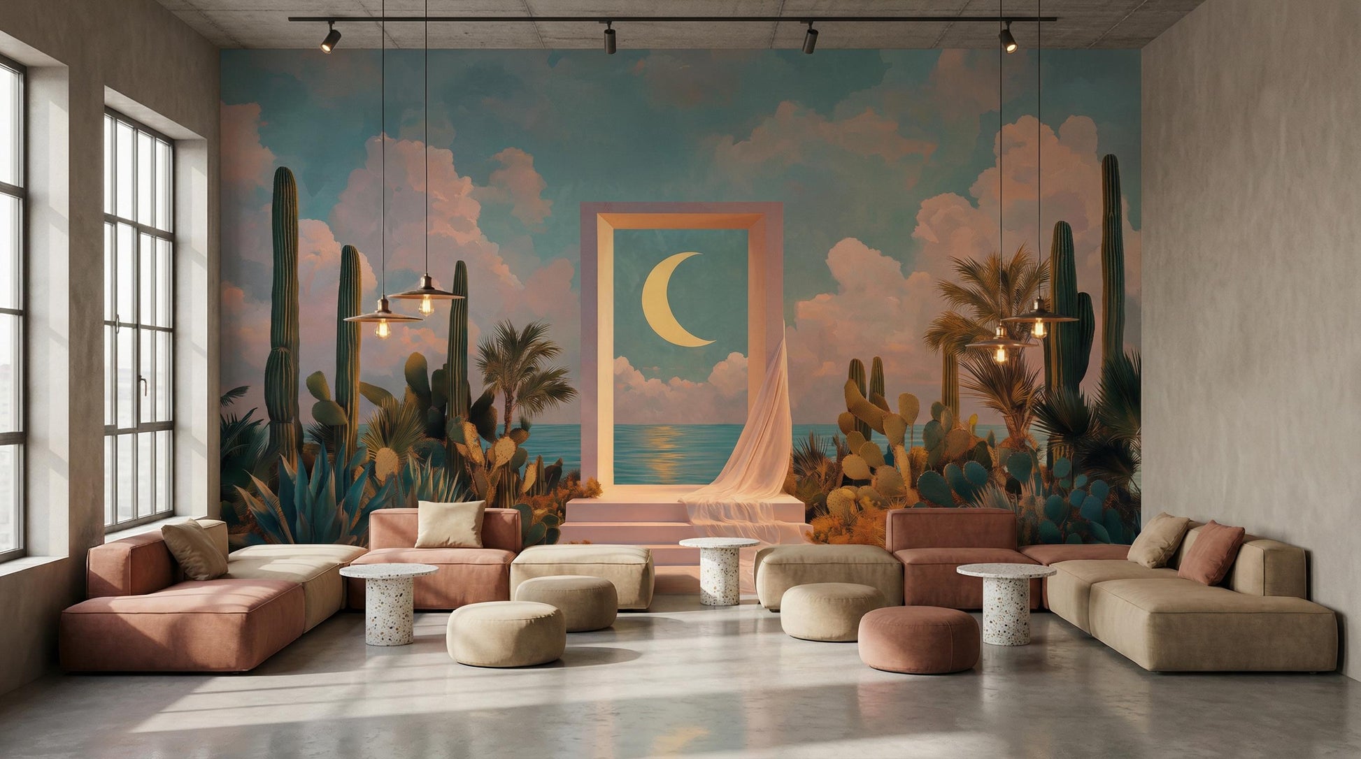 Modern Boho Coastal Pastel Geometric Wallpaper – peel and stick wallpaper mural, Golden Era Walls
