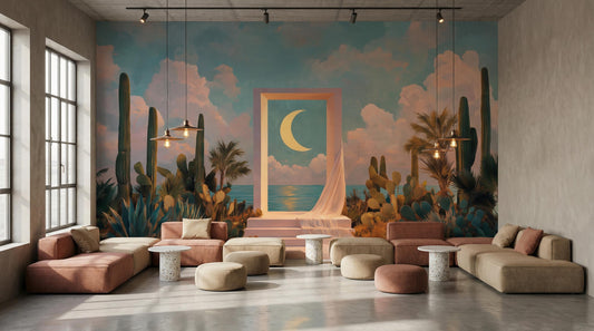 Modern Boho Coastal Pastel Geometric Wallpaper – peel and stick wallpaper mural, Golden Era Walls