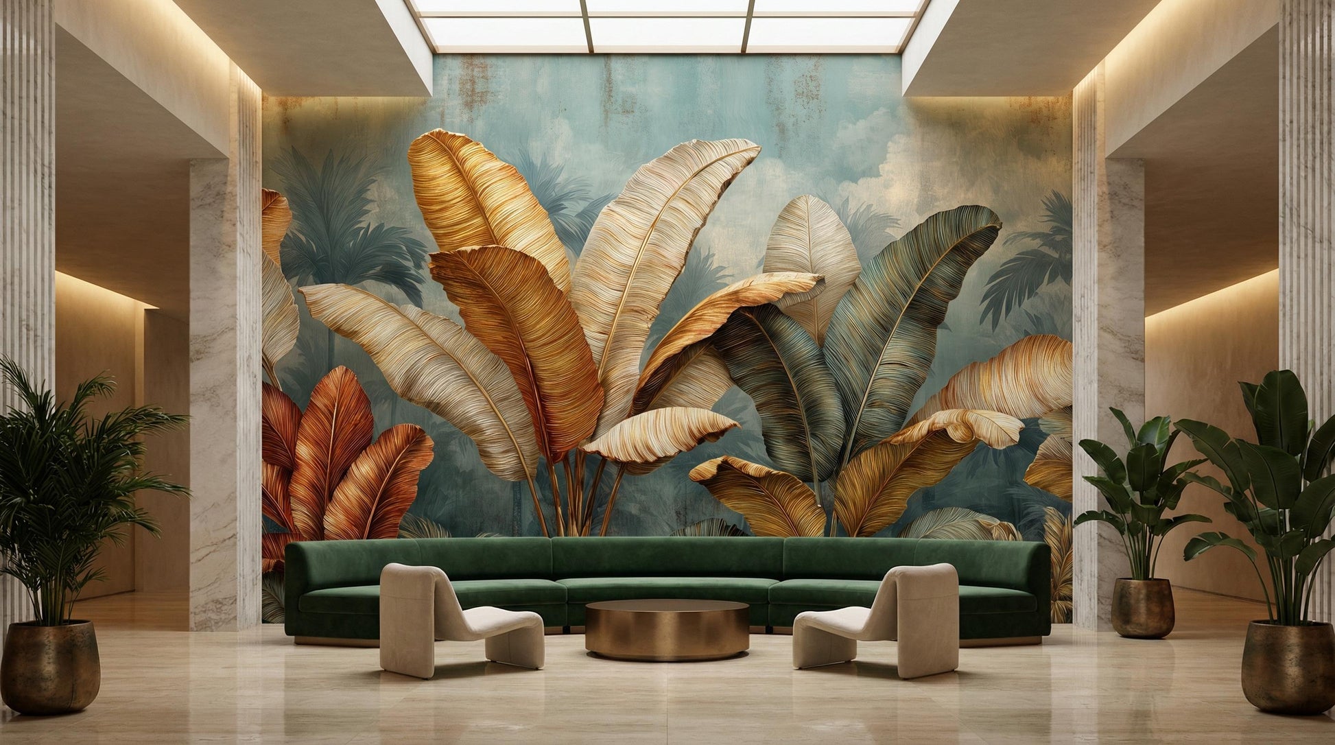 Tropical Banana Leaf Oversized Floral Wallpaper – scale reference, Golden Era Walls