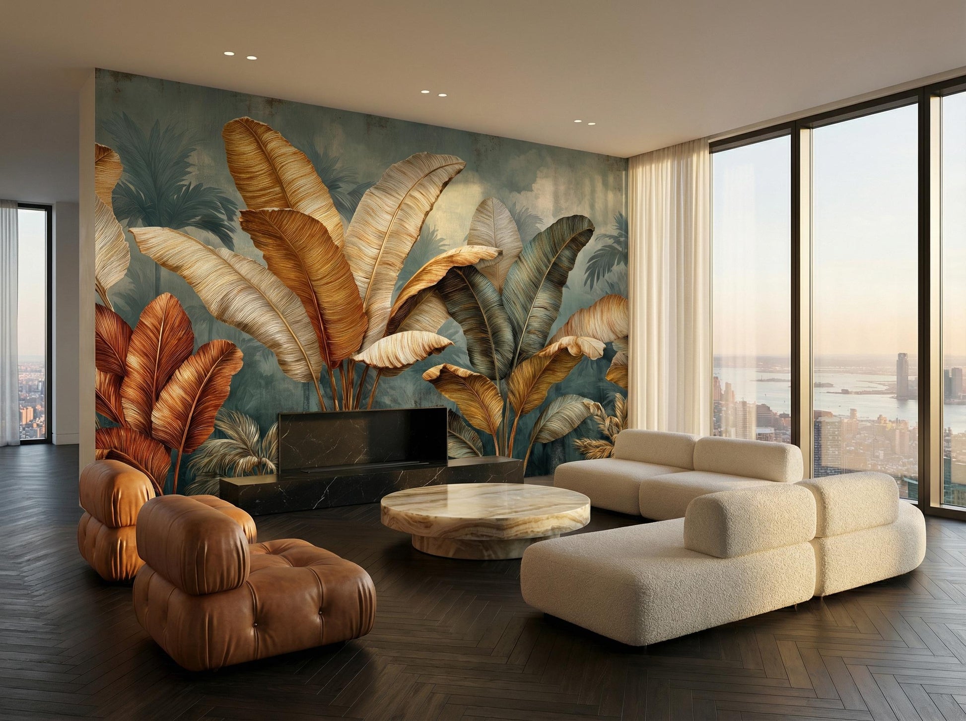 Tropical Banana Leaf Oversized Floral Wallpaper – lifestyle view, Golden Era Walls