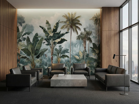 Muted Tropical Jungle Modern Floral Wallpaper – peel and stick wallpaper mural, Golden Era Walls