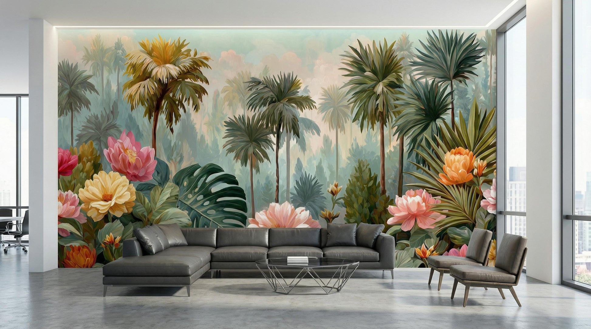 Tropical Floral Jungle Maximalist Floral Wallpaper – alternate view, Golden Era Walls