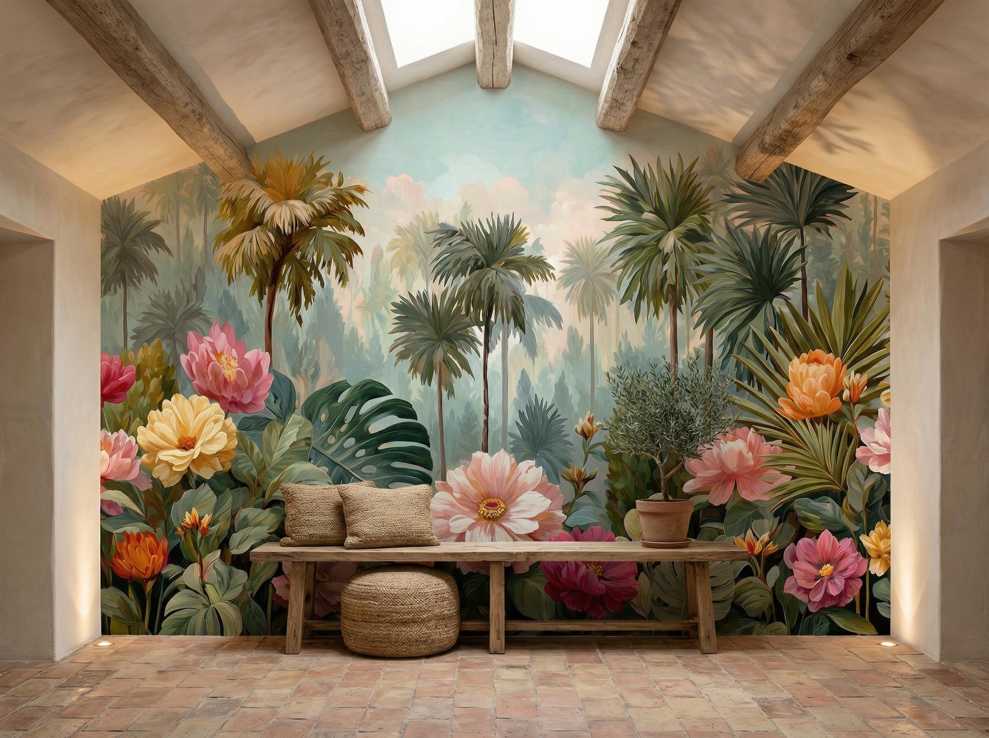 Tropical Floral Jungle Maximalist Floral Wallpaper – lifestyle view, Golden Era Walls