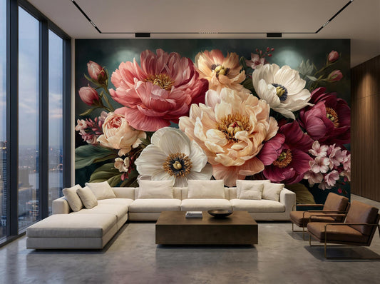 Romantic Botanical Decor Anemone Floral Wallpaper – detail view, Golden Era Walls