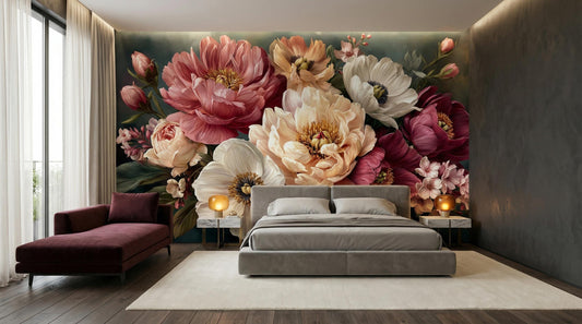 Romantic Botanical Decor Anemone Floral Wallpaper – peel and stick wallpaper mural, Golden Era Walls