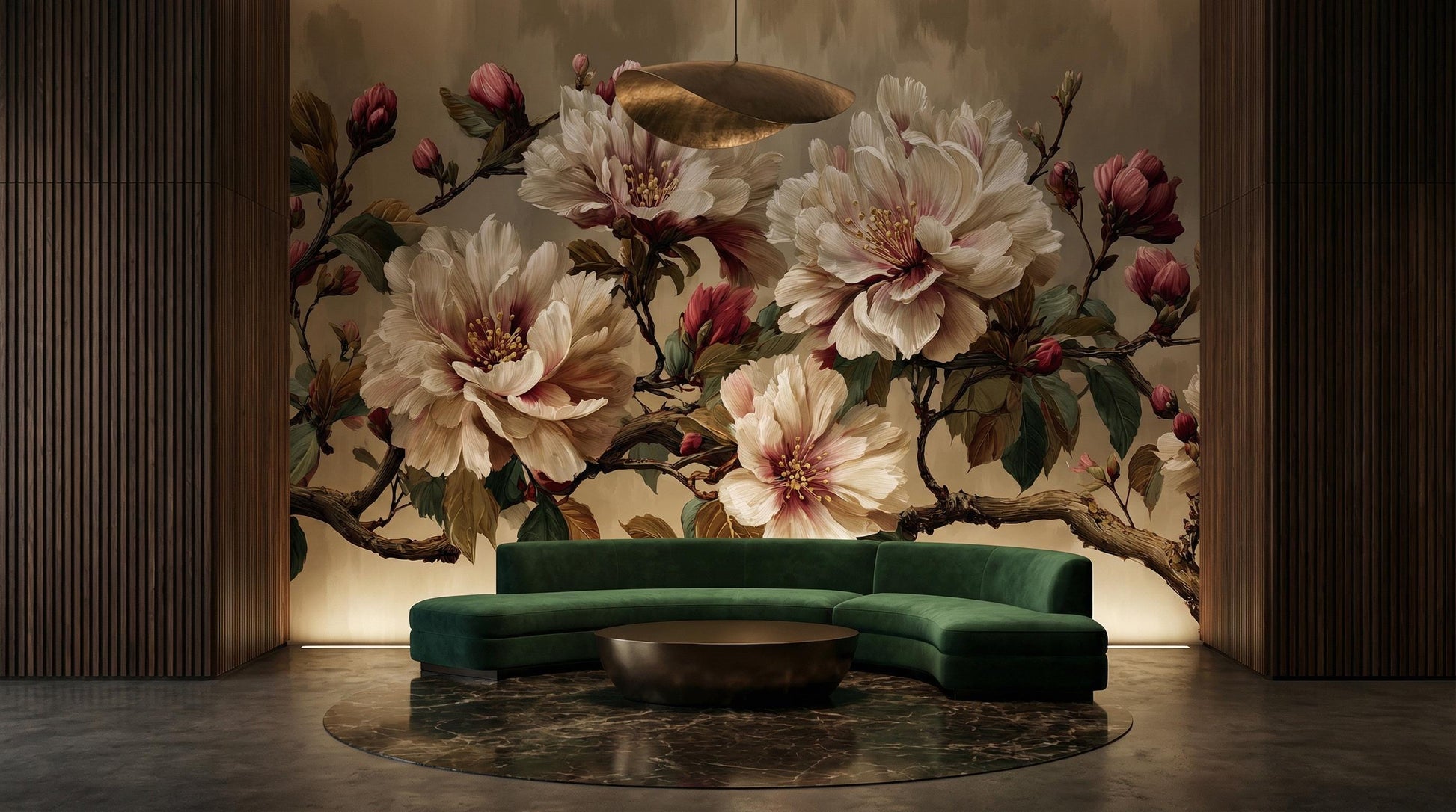 Vintage Peony Cream Pink Floral Wallpaper – scale reference, Golden Era Walls