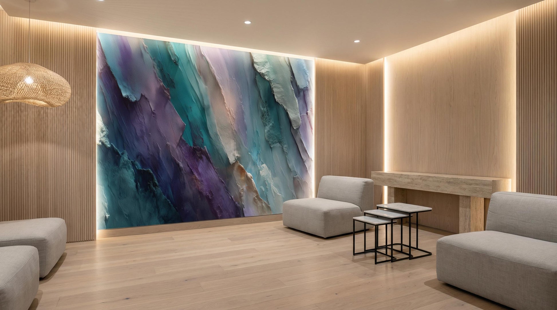 Abstract Purple Teal Modern Geometric Wallpaper – alternate view, Golden Era Walls