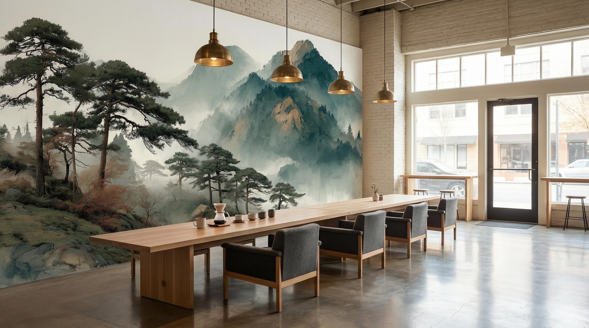 Asian Inspired Nature Sage Wallpaper – scale reference, Golden Era Walls