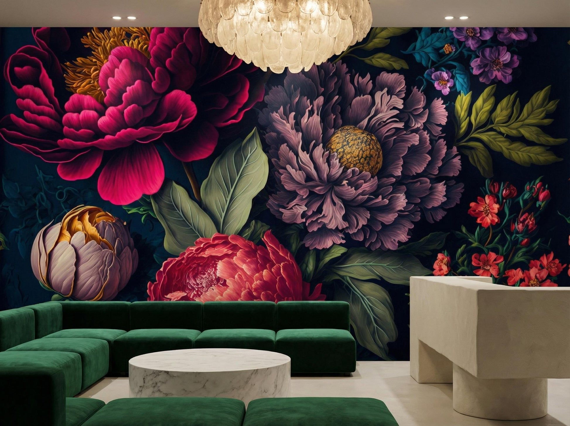 Romantic Flower Peony Bold Floral Wallpaper – alternate view, Golden Era Walls
