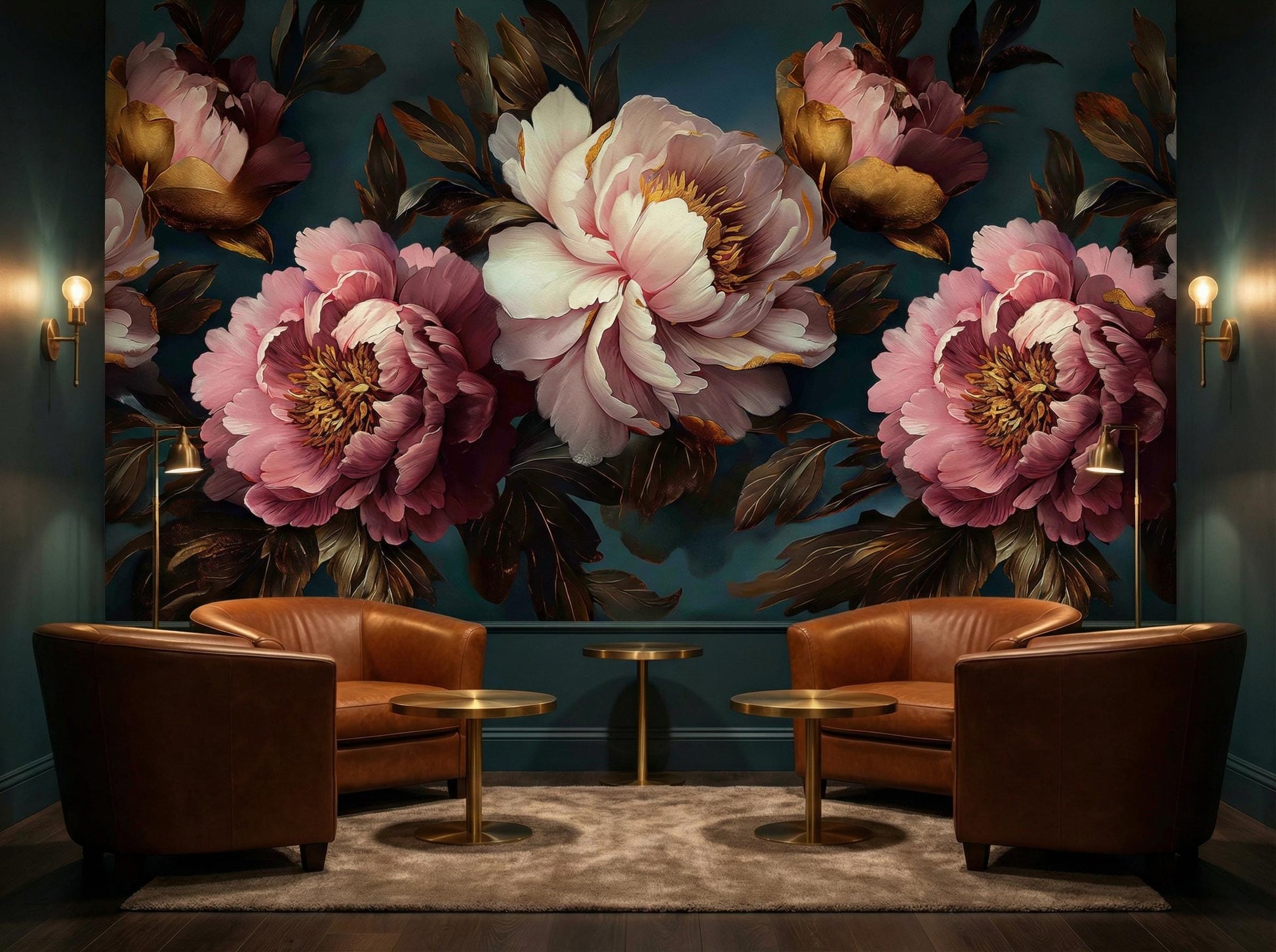 Luxury Purple Peony Dramatic Floral Wallpaper – lifestyle view, Golden Era Walls
