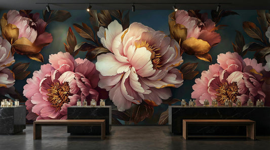 Luxury Purple Peony Dramatic Floral Wallpaper – detail view, Golden Era Walls